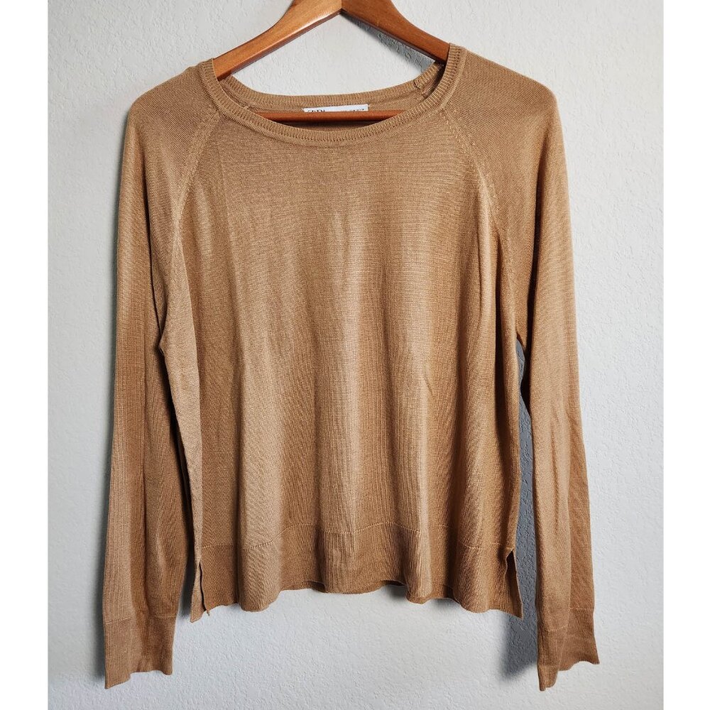 Zara lightweight, long-sleeved sweater / knit top in a tan or camel color